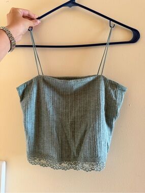 Aeropostale Olive Green Ribbed Lace-Hem Cami